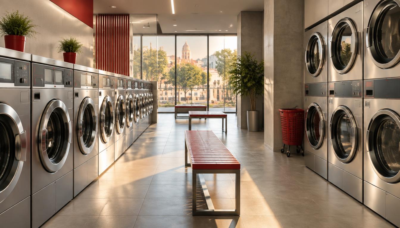 Interior ilustrativo de una lavandería autoservicio